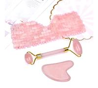 Natural Rose Quartz Face Jade Mask Tool Pink Crystal Jade Eye Mask Gouache Stone Facial Crystal Massager,3Pcs Set No Box