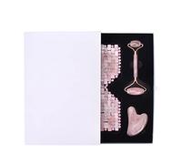 Natural Rose Quartz Face Jade Mask Tool Pink Crystal Jade Eye Mask Gouache Stone Facial Crystal Massager,3Pcs Set With Box