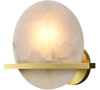 Natural Round arble Wall Light Nordic Retro Bedside Wall Mounted Lamp Mid Century Brass Wall Sconce for Bedroom Living Room Hallway Foyer