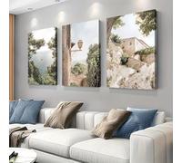 Natural sea view canvas decorative painting, high-definition printing, sailboat ocean scenery, home wall art(70x100cm/3PCS Frameless)