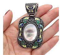 Natural Semi-precious Antique Silver-Color Pendant Lapis Lazuli Crystal for Jewelry Making Vintage Necklace Earrings for Women-White_Shell