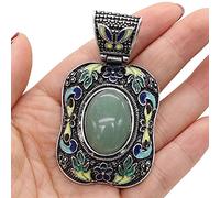 Natural Semi-precious Antique Silver-Color Pendant Lapis Lazuli Crystal for Jewelry Making Vintage Necklace Earrings for Women-Green_Aventurine