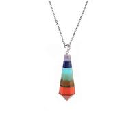 Natural Stone 7 Chakra Pendant Natural Dowsing Pendulum Necklaces Rainbow Layered Spiritual Amulet-D-2