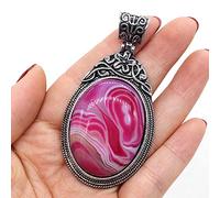 Natural Stone Antique Silver-Color Malachites Opal Red Agated Pendant Crystal for Pendant Necklace DIY Jewelry Making Supplies-Pink_Stripe_Agate