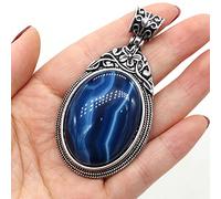 Natural Stone Antique Silver-Color Malachites Opal Red Agated Pendant Crystal for Pendant Necklace DIY Jewelry Making Supplies-Blue_Stripe_Agate