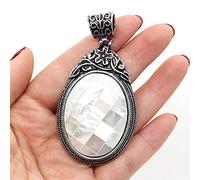 Natural Stone Antique Silver-Color Malachites Opal Red Agated Pendant Crystal for Pendant Necklace DIY Jewelry Making Supplies-White_shell