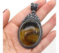 Natural Stone Antique Silver-Color Malachites Opal Red Agated Pendant Crystal for Pendant Necklace DIY Jewelry Making Supplies-Tiger_Eye