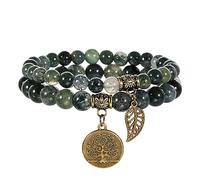 Natural Stone Beaded Bracelet Set for Women, Tree of Life Charm Healing Crystal Bracelet, Elastic Stretch Bracelet, Spiritual Jewelry Gift for Mom Sister Friend Birthday Christmas (Copper 6)