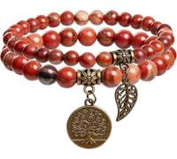 Natural Stone Beaded Bracelet Set for Women, Tree of Life Charm Healing Crystal Bracelet, Elastic Stretch Bracelet, Spiritual Jewelry Gift for Mom Sister Friend Birthday Christmas (Copper 2)