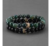 Natural Stone Beads Paired Bracelet Men Fashion Obsidian Lava Crown Charm Couple Bracelets for Women Distance Friendship Jewelry-23_19 centimeters