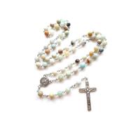 Natural Stone Beads Rosary Necklace Catholic Cross Pendant Necklaces for Women