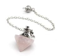 Natural Stone Crystal Quartz Dowsing Pendulum Metal Chain Cone Charm Pendant for Men Women Divination Amulet Jewellery 1PC-Rose Quartz