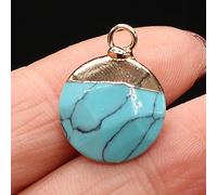 Natural Stone Faceted Pendant Disc Shape Lapis lazuli Crystal for Charms Jewelry Making Necklace Earring 15x18mm-Green_Turquoise