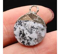 Natural Stone Faceted Pendant Disc Shape Lapis lazuli Crystal for Charms Jewelry Making Necklace Earring 15x18mm-Black_white_dots