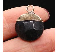 Natural Stone Faceted Pendant Disc Shape Lapis lazuli Crystal for Charms Jewelry Making Necklace Earring 15x18mm-Black