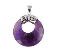Natural Stone Pendant Necklace Hollow Circle Round Pink Quartz Lapis Lazuli Women Necklaces,amethyst