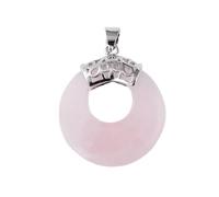Natural Stone Pendant Necklace Hollow Circle Round Pink Quartz Lapis Lazuli Women Necklaces,Pink Quartz