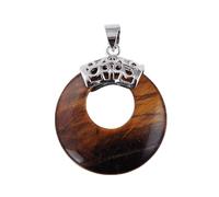 Natural Stone Pendant Necklace Hollow Circle Round Pink Quartz Lapis Lazuli Women Necklaces,tiger Eye