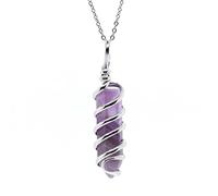 Natural Stone Pendant Necklace Silver Color Wire Wrapped Spiral Hexagon Prism Rose Crystal Quartz Chain Necklace Women,red Jasper,50cm