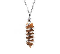 Natural Stone Pendant Necklace Silver Color Wire Wrapped Spiral Hexagon Prism Rose Crystal Quartz Chain Necklace Women,orange Aventurine,50cm