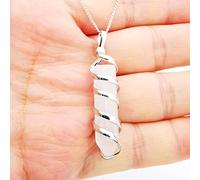 Natural Stone Pendant Necklace Silver Color Wire Wrapped Spiral Hexagon Prism Rose Crystal Quartz Chain Necklace Women,white Crystal,50cm