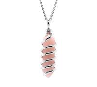 Natural Stone Pendant Necklace Silver Color Wire Wrapped Spiral Hexagon Prism Rose Crystal Quartz Chain Necklace Women,Rose Quartz,50cm