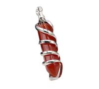 Natural Stone Pendant Necklace Silver Color Wire Wrapped Spiral Hexagon Prism Rose Crystal Quartz Chain Necklace Women,red Agate,50cm