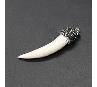 Natural Stone Pendant wolf's tooth shape inlaid with Crystal for Women Jewelry Making Necklace Accessories Gift-White