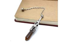 Natural Stone Pendulum for Dowsing Divination 7 Chakra Chain Hexagonal Prism Silver-color Crystal Pendant Pendule-Tiger Eye