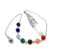Natural Stone Pendulum for Dowsing Divination 7 Chakra Chain Hexagonal Prism Silver-color Crystal Pendant Pendule-Opal