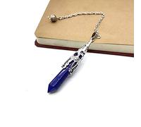 Natural Stone Pendulum for Dowsing Divination 7 Chakra Chain Hexagonal Prism Silver-color Crystal Pendant Pendule-Lapis Lazuli