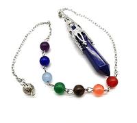 Natural Stone Pendulum for Dowsing Divination 7 Chakra Chain Hexagonal Prism Silver-color Crystal Pendant Pendule-Lapis Lazuli