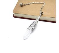 Natural Stone Pendulum for Dowsing Divination 7 Chakra Chain Hexagonal Prism Silver-color Crystal Pendant Pendule-White Crystal