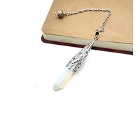 Natural Stone Pendulum for Dowsing Divination 7 Chakra Chain Hexagonal Prism Silver-color Crystal Pendant Pendule-Opal