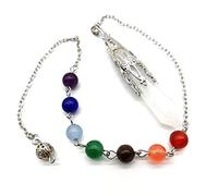 Natural Stone Pendulum for Dowsing Divination 7 Chakra Chain Hexagonal Prism Silver-color Crystal Pendant Pendule-White Crystal