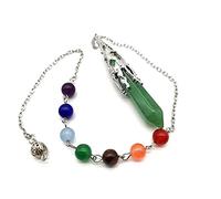 Natural Stone Pendulum for Dowsing Divination 7 Chakra Chain Hexagonal Prism Silver-color Crystal Pendant Pendule-Green Aventurine