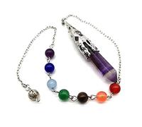 Natural Stone Pendulum for Dowsing Divination 7 Chakra Chain Hexagonal Prism Silver-color Crystal Pendant Pendule-Amethyst