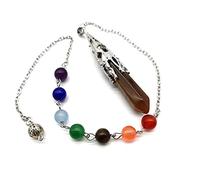 Natural Stone Pendulum for Dowsing Divination 7 Chakra Chain Hexagonal Prism Silver-color Crystal Pendant Pendule-Tiger Eye