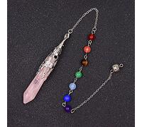 Natural Stone Pendulum Hexagonal Prism Shaped Pendant 7 Chakra Chain for Divination Crystal Jewelry Charm Amulet Pendant-Rose Quartz