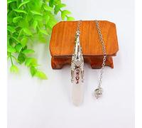Natural Stone Pendulum Hexagonal Prism Shaped Pendant 7 Chakra Chain for Divination Crystal Jewelry Charm Amulet Pendant-White Crystal