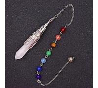 Natural Stone Pendulum Hexagonal Prism Shaped Pendant 7 Chakra Chain for Divination Crystal Jewelry Charm Amulet Pendant-White Crystal