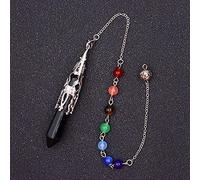 Natural Stone Pendulum Hexagonal Prism Shaped Pendant 7 Chakra Chain for Divination Crystal Jewelry Charm Amulet Pendant-Black Onyx
