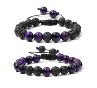 Natural Stone Tiger Eye Bead Braided Bracelet Men Lava Volcanic Stone Essential Oil Aromatherapy Set-G0148