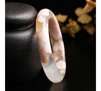 Natural Tallado a Mano Jade Cherry Blossom Agate Bangle 54-62mm Joyería de Moda Pulsera Hombres Mujeres Suerte Regalos (Gem Color : Pink, Metal Color : 54-56mm)