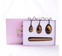 Natural Tigereye Stone Yoni Jade Egg Lady Kegel Fitness Apparatus Vaginal Muscle Tightening Ball Jade Massager Kegel Egg, Four Piece Box