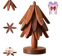 Natural Tree Trivet Set, 4 Wooden Trivets & 1 Stand Like a Christmas Tree, Artisanal Wooden Coasters, Woodens Trivets for Hot Dishes, Pots and Pans, Kitchen Counter Decor (Walnut Color,3-Layer)
