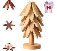 Natural Tree Trivet Set, 4 Wooden Trivets & 1 Stand Like a Christmas Tree, Artisanal Wooden Coasters, Woodens Trivets for Hot Dishes, Pots and Pans, Kitchen Counter Decor (Natural Wood Color,5-Layer)