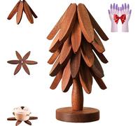 Natural Tree Trivet Set, 4 Wooden Trivets & 1 Stand Like a Christmas Tree, Artisanal Wooden Coasters, Woodens Trivets for Hot Dishes, Pots and Pans, Kitchen Counter Decor (Walnut Color,5-Layer)