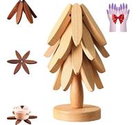Natural Tree Trivet Set, 4 Wooden Trivets & 1 Stand Like a Christmas Tree, Artisanal Wooden Coasters, Woodens Trivets for Hot Dishes, Pots and Pans, Kitchen Counter Decor (Natural Wood Color,4-Layer)