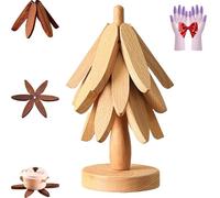 Natural Tree Trivet Set, 4 Wooden Trivets & 1 Stand Like a Christmas Tree, Artisanal Wooden Coasters, Woodens Trivets for Hot Dishes, Pots and Pans, Kitchen Counter Decor (Natural Wood Color,3-Layer)